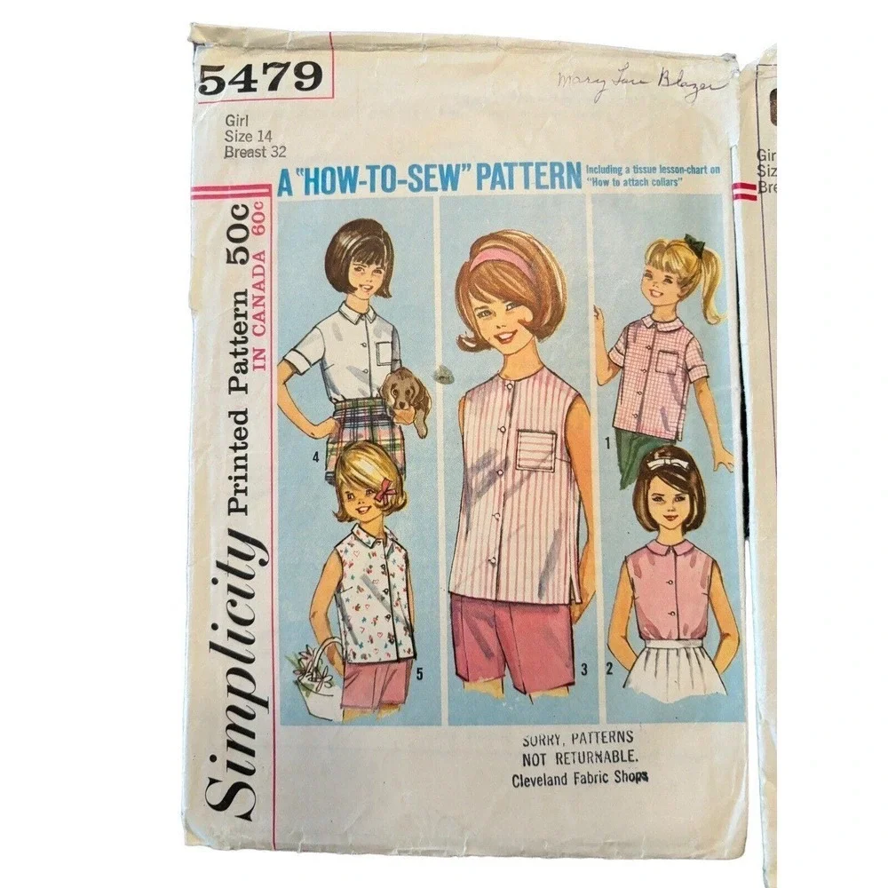 Simplicity Vintage 60's Girls Dress Top Lot Sewing Pattern Sz 14 Retro Boho